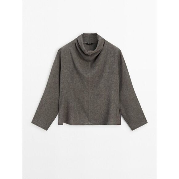 Massimo Dutti Womens Shirt Top Wool S Small Brown Funnel Neck Flowy 5131/790 NWT - Picture 3 of 16